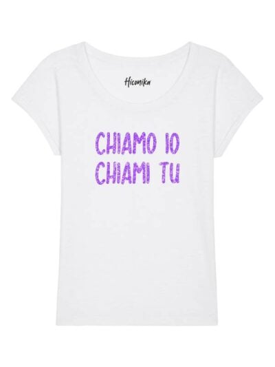 T-Shirt donna Chic con la scritta “chiamo io, chiami tu” in glitter – CHIC118