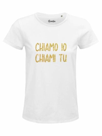 T-Shirt donna Glam con la scritta “chiamo io, chiami tu” in glitter – D251