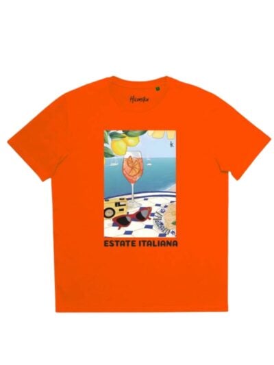 T-shirt donna More con la stampa di un paesaggio estivo e la scritta "estate italiana" – SMD35
