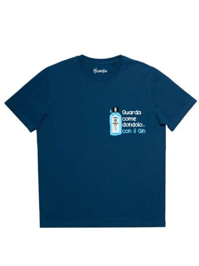 T-shirt uomo More con la stampa di una bottiglia di gin e la scritta "guarda come dondolo... con il gin" – SMU20