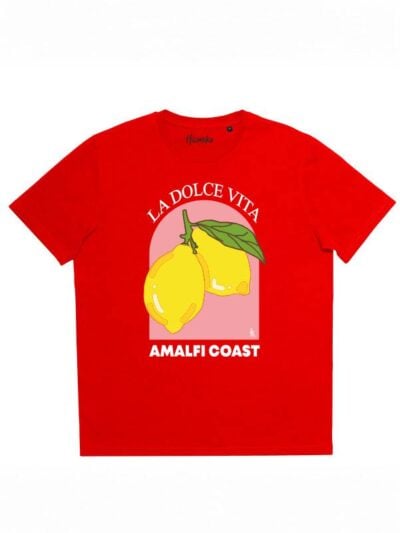 T-shirt donna More con la stampa di due limoni e la scritta "la dolce vita, amalfi coast" – SMD03