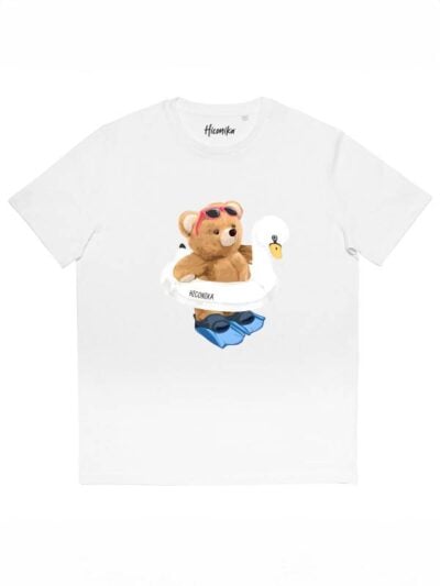 T-shirt donna More con la stampa di un orsetto con gonfiabile mare e pinne – SMD01