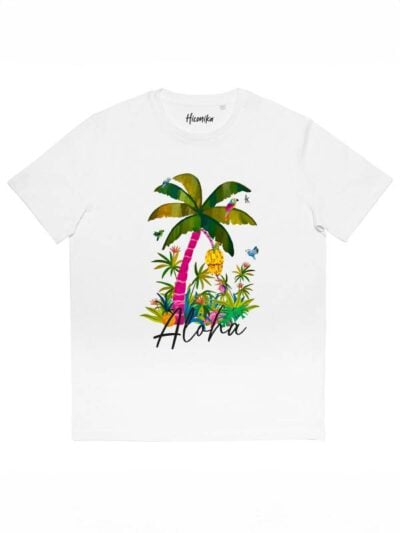 T-shirt donna More con la stampa di palme tropicali e la scritta "Aloha" – SMD04