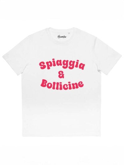 T-shirt donna More con la scritta "spiaggia & bollicine" – SMD09