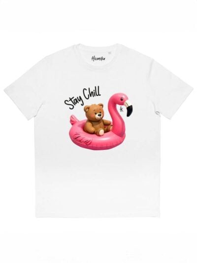 T-shirt donna More con la stampa di un orsetto con gonfiabile mare e la scritta "stay chill" – SMD11