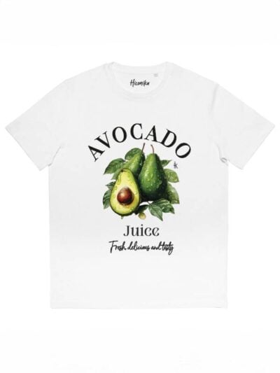 T-shirt donna More con la stampa di un avocado e la scritta "avocado juice, fresh delicious and tasty" – SMD15