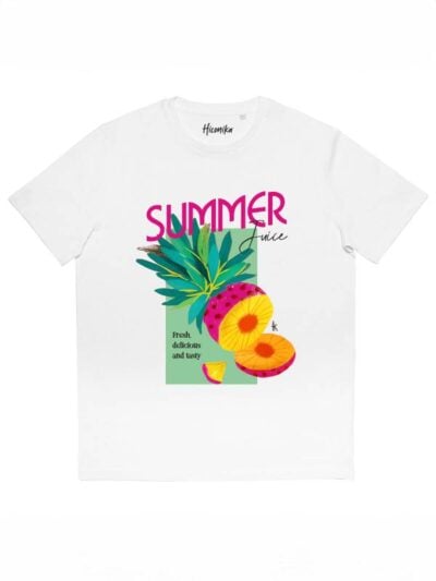 T-shirt donna More con la stampa di un ananas e la scritta "summer juice - fresh, delicious and tasty" – SMD24