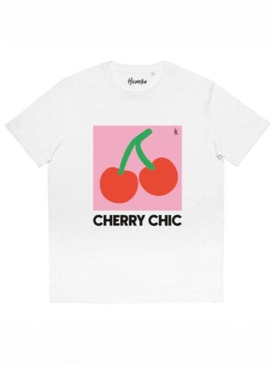 T-shirt donna More con la stampa di due ciliegie e la scritta "cherry chic" – SMD27