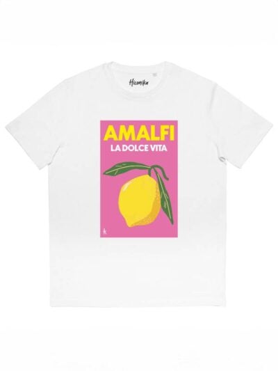 T-shirt donna More con la stampa di un limone e la scritta "Amalfi la dolce vita" – SMD34