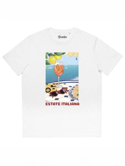 T-shirt donna More con la stampa di un paesaggio estivo e la scritta "estate italiana" – SMD35