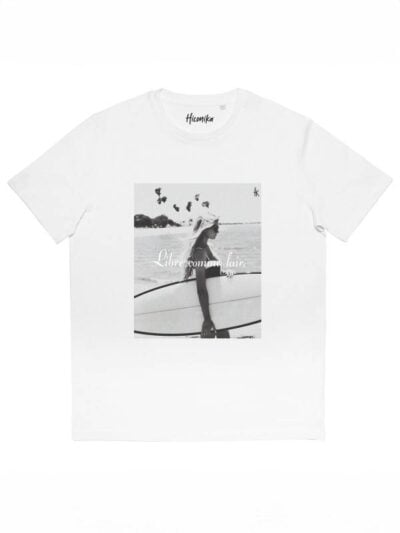T-shirt donna More con la stampa di una ragazza surfista e la scritta "libre comme l'air" – SMD39
