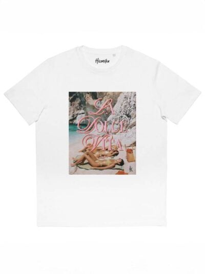 T-shirt donna More con la stampa di una spiaggia e la scritta "La Dolce Vita" – SMD44