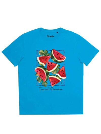 T-shirt donna More con la stampa di alcune fette di anguria e la scritta "tropical paradise" – SMD22