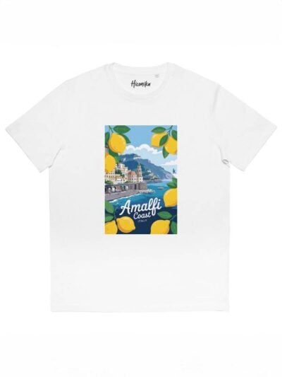 T-shirt uomo More con la stampa di un paesaggio, limoni e la scritta "Amalfi coast Italy" – SMU14