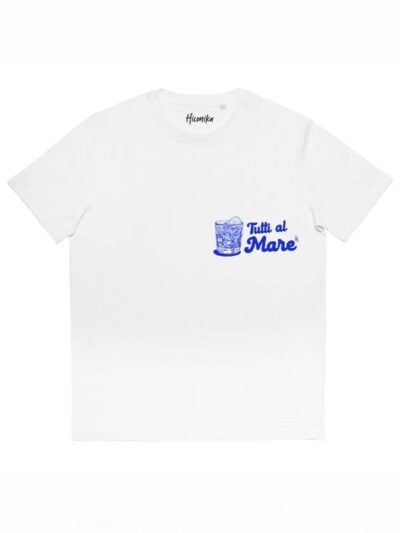 T-shirt uomo More con la stampa di un cocktail e la scritta "tutti al mare" – SMU21
