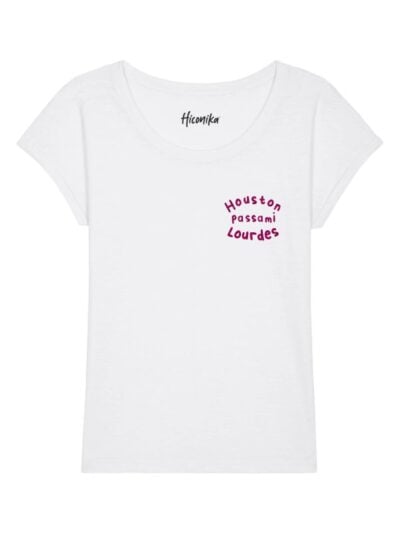 T-Shirt donna Chic con la scritta “Houston passami lourdes” in glitter – CHIC119