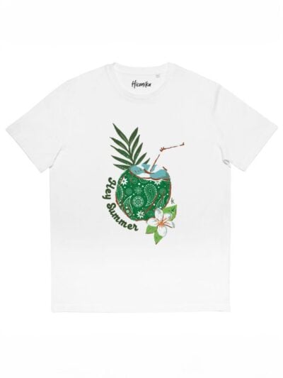 T-shirt donna More con una noce di cocco e la scritta “hey summer” – SMD54