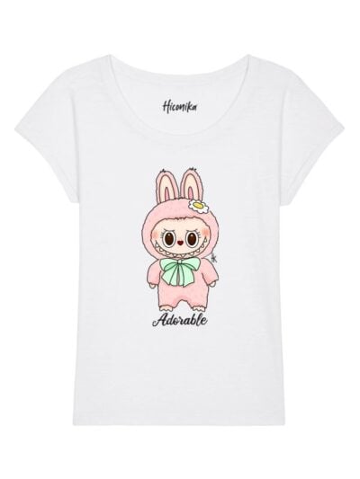 T-Shirt donna Chic con un pupazzo e la scritta “adorable” in glitter – CHIC121