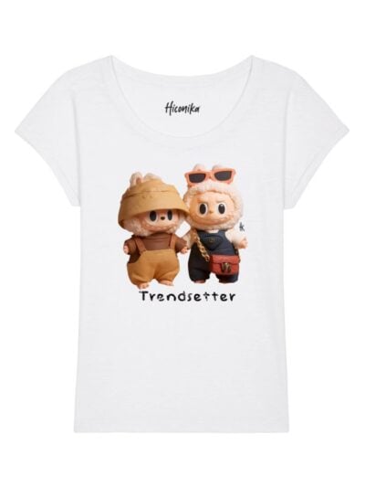 T-Shirt donna Chic con due pupazzi e la scritta "trend setter" in glitter – CHIC122