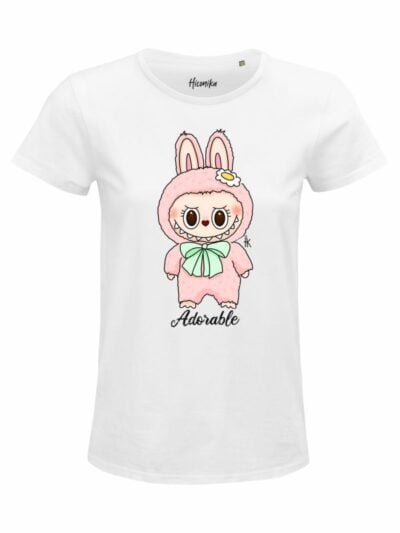 T-Shirt donna Glam con un pupazzo e la scritta "adorable" in glitter – D254