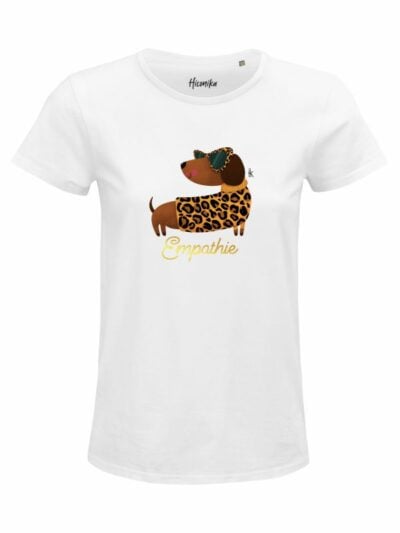 T-Shirt donna Glam con un bassotto e la scritta “Empathie” in reflex – D266