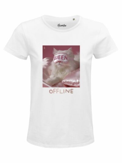 T-Shirt donna Glam con un gatto e la scritta “offline” in reflex – D267