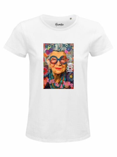T-Shirt donna Glam con tributo a Iris Apfel e la scritta “icon” in glitter – D284