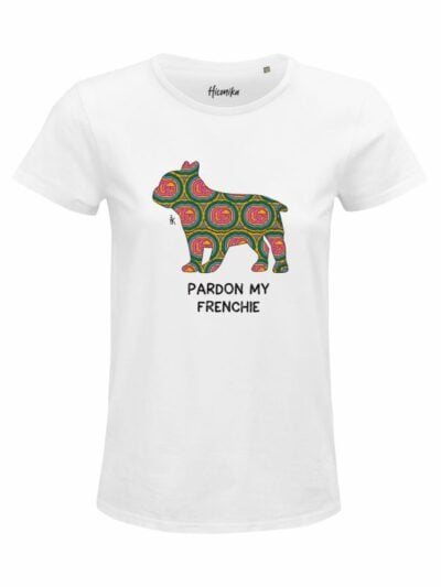T-Shirt donna Glam con un bulldog francese e la scritta “pardon my frenchie” in glitter – D286