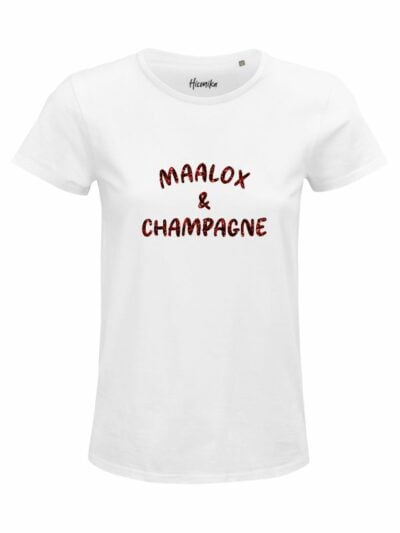T-Shirt donna Glam con la scritta “maalox and champagne” in glitter – D280