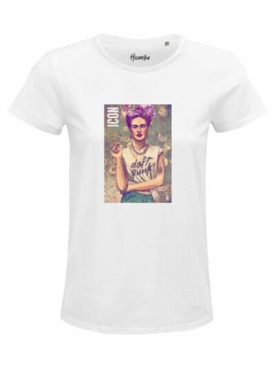 T-Shirt donna Glam con Frida Kahlo e la scritta “icon” in glitter – D298
