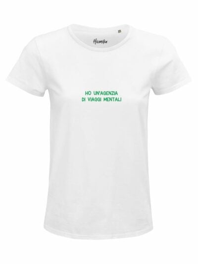 T-Shirt donna Glam con la scritta “ho un'agenzia di viaggi mentali” in patch – D278