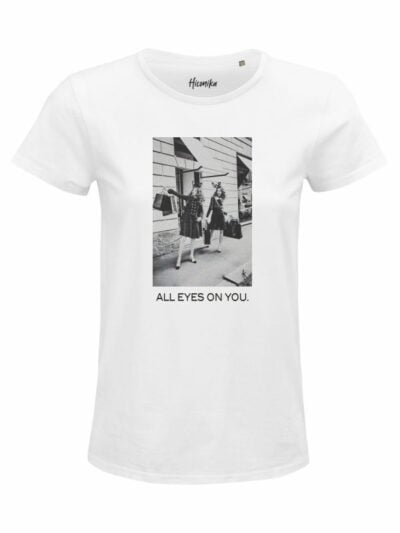 T-Shirt donna Glam stile vintage con due ragazze e la scritta “all eyes on you” – GB001