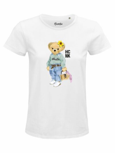 T-Shirt donna Glam con un orsetto alla moda e la scritta “hcnk” – GB011