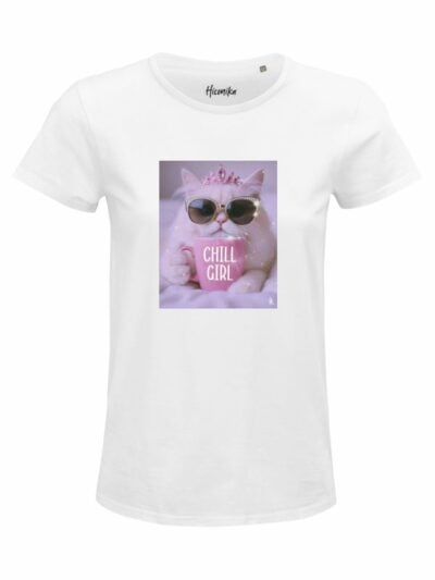 T-Shirt donna Glam con un gatto e la scritta “chill girl” – GB022