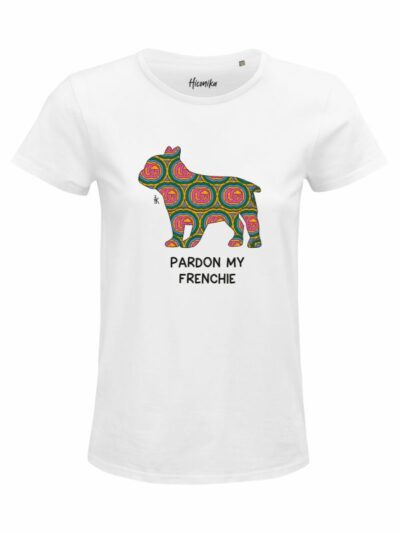 T-Shirt donna Glam con un bulldog francese e la scritta “pardon my frenchie” – GB029