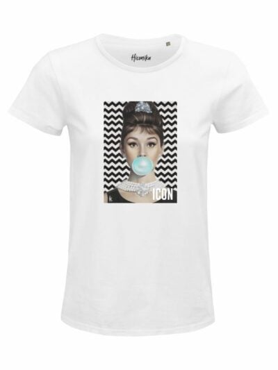 T-Shirt donna Glam con tributo a Audrey Hapburn e la scritta “icon” – GB036