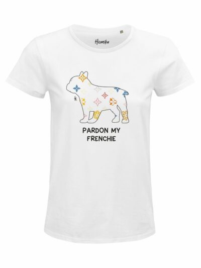 T-Shirt donna Glam con un bulldog francese e la scritta “pardon my frenchie” – GB040