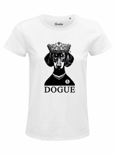 T-Shirt donna Glam con un cane che indossa una corona e la scritta “dogue” – GB043