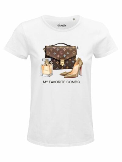 T-Shirt donna Glam con accessori da donna e la scritta “my favorite combo” – GB050