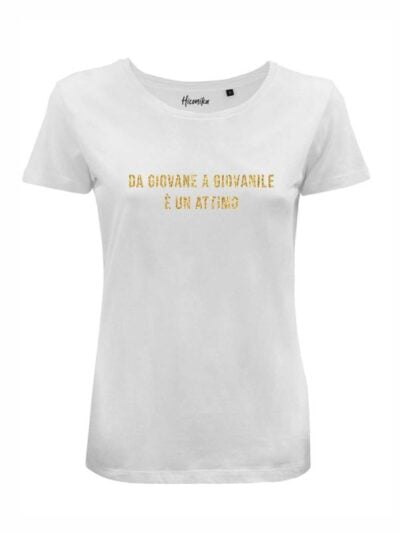 T-Shirt donna Lady 2.0 con la scritta “da giovane e giovanile è un attimo” in glitter – LG046