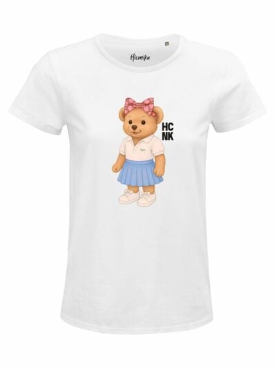 T-Shirt donna Glam con un orsetto e la scritta “hcnk” in patch – D304