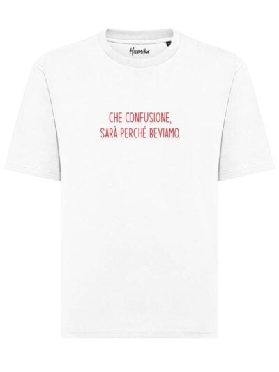 T-shirt uomo Axis con la scritta in patch a rilievo "che confusione, sarà perchè beviamo" - AXS01