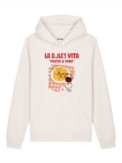 Felpa uomo Echo con la pasta, il vino e la scritta in patch a rilievo "La Dolce Vita, pasta e vino" - ECH15