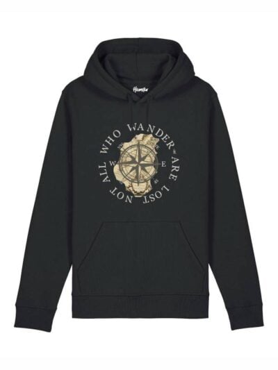 Felpa uomo Echo con una mappa, una bussola e la scritta "not all who wander are lost" - ECH12