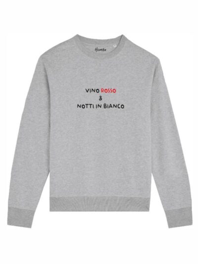 Felpa uomo scamosciata leggera Fiamma con la scritta in patch a rilievo "vino rosso e notti in bianco" - FFU10