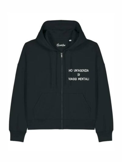 Felpa donna Luce con la scritta “ho un'agenzia di viaggi mentali” in patch - FC006