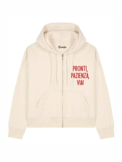 Felpa donna Luce con la scritta “pronti, pazienza, via!” in patch - FC009