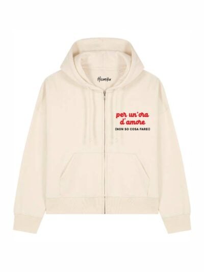 Felpa donna Luce con la scritta “per un'ora d'amore non so cosa fare” in patch - FC021