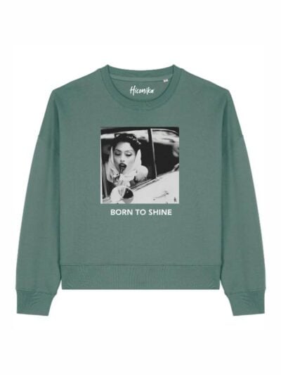 Felpa donna Luna con una ragazza e la scritta “born to shine” in glitter - FL007