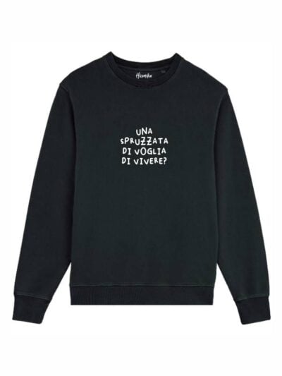 Felpa donna scamosciata leggera Fiamma con la scritta “una spruzzata di voglia di vivere?” in patch - FF028
